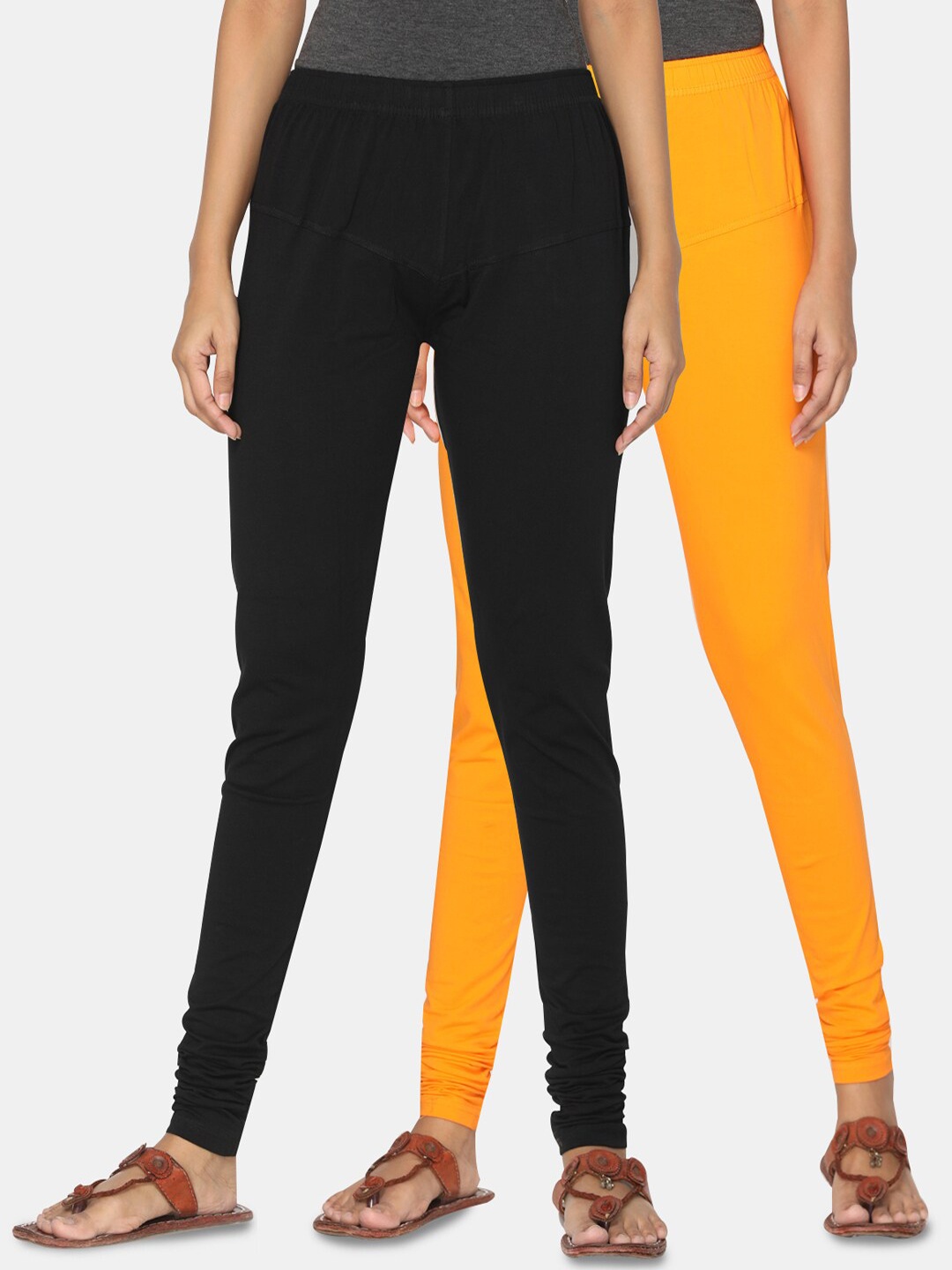 

TSG Bliss Women Pack of 2 Solid Churidar Leggings, Black