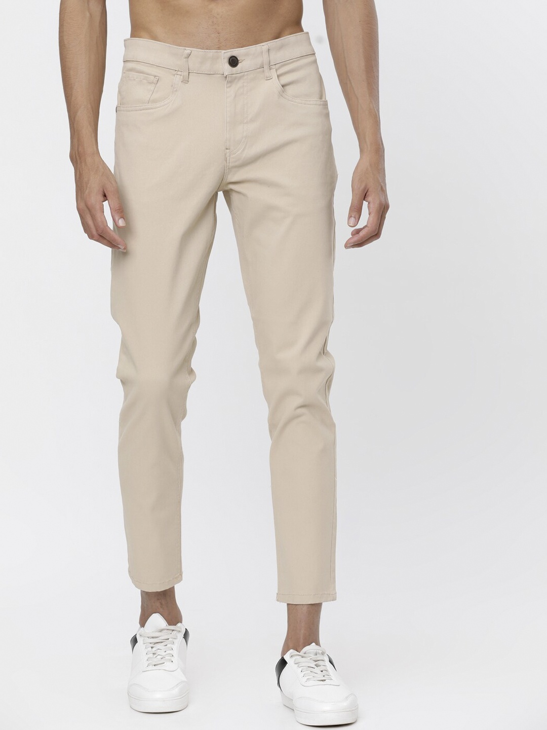 HIGHLANDER Men Beige Tapered Fit Solid Regular Trousers