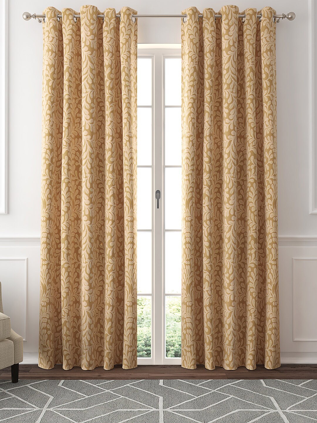 

GM Set Of 2 Beige & Brown Jacquard Woven Door Curtains