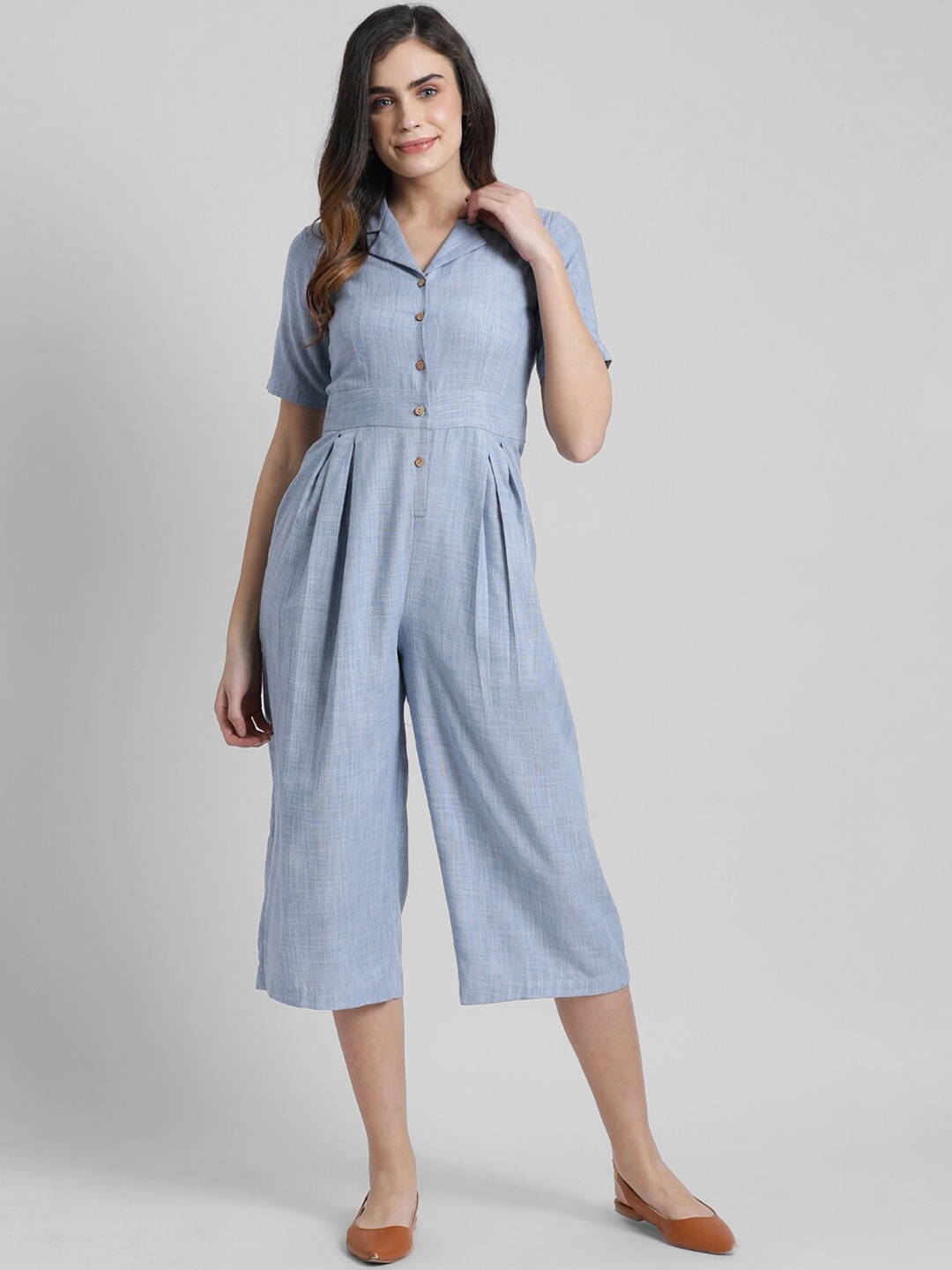 

Zink London Women Blue Solid Capri Jumpsuit