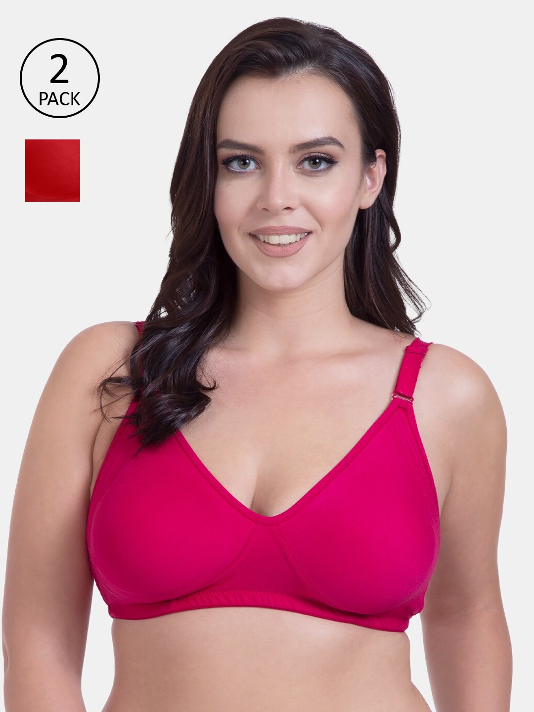 

Rajnie Pack Of 2 Pink Solid Cut & Sew Full Coverage Everyday Bra RJ-667-DPK-2PC-RD