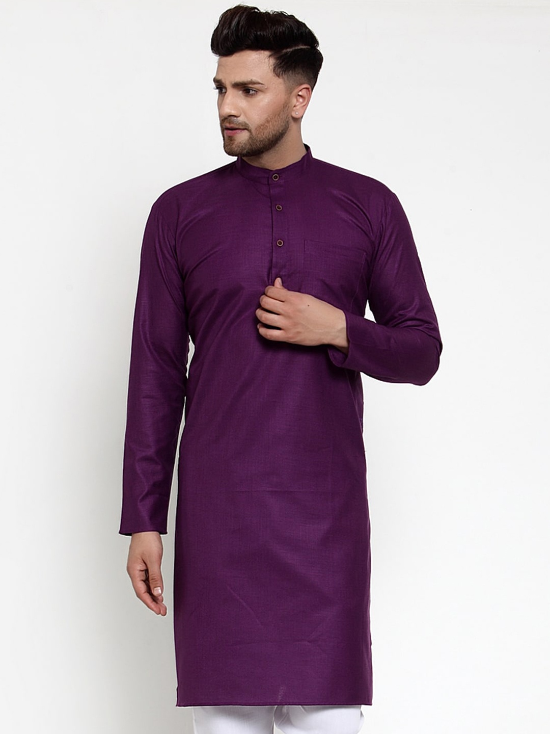 

Jompers Men Purple Solid Straight Kurta