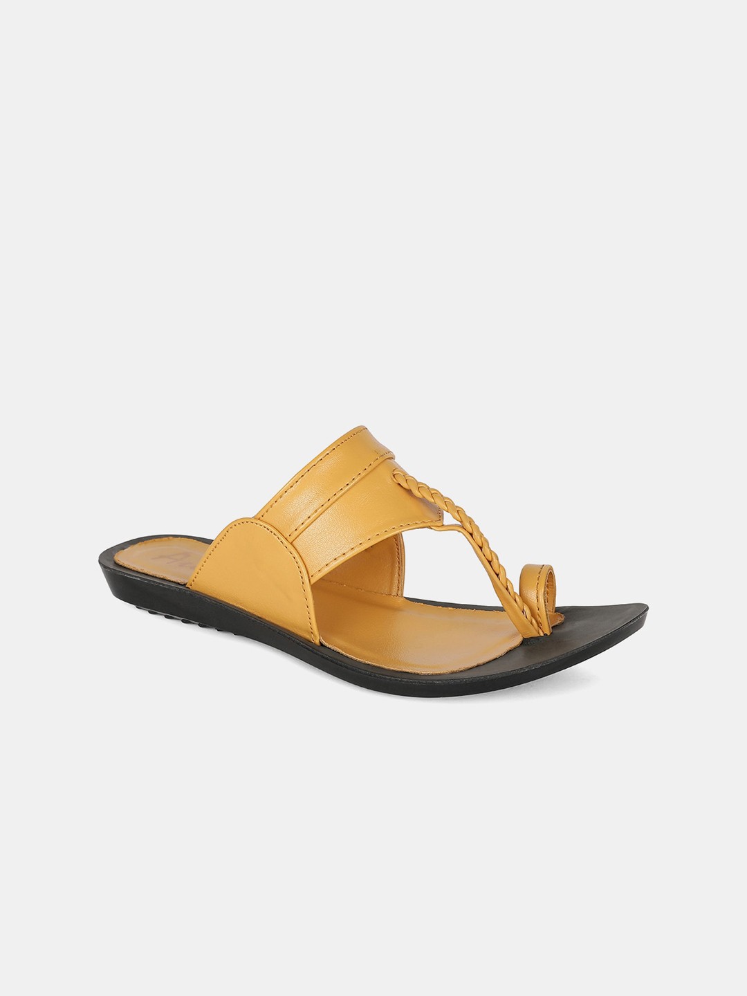 

AURELIA Women Mustard Yellow Colourblocked PU One Toe Flats
