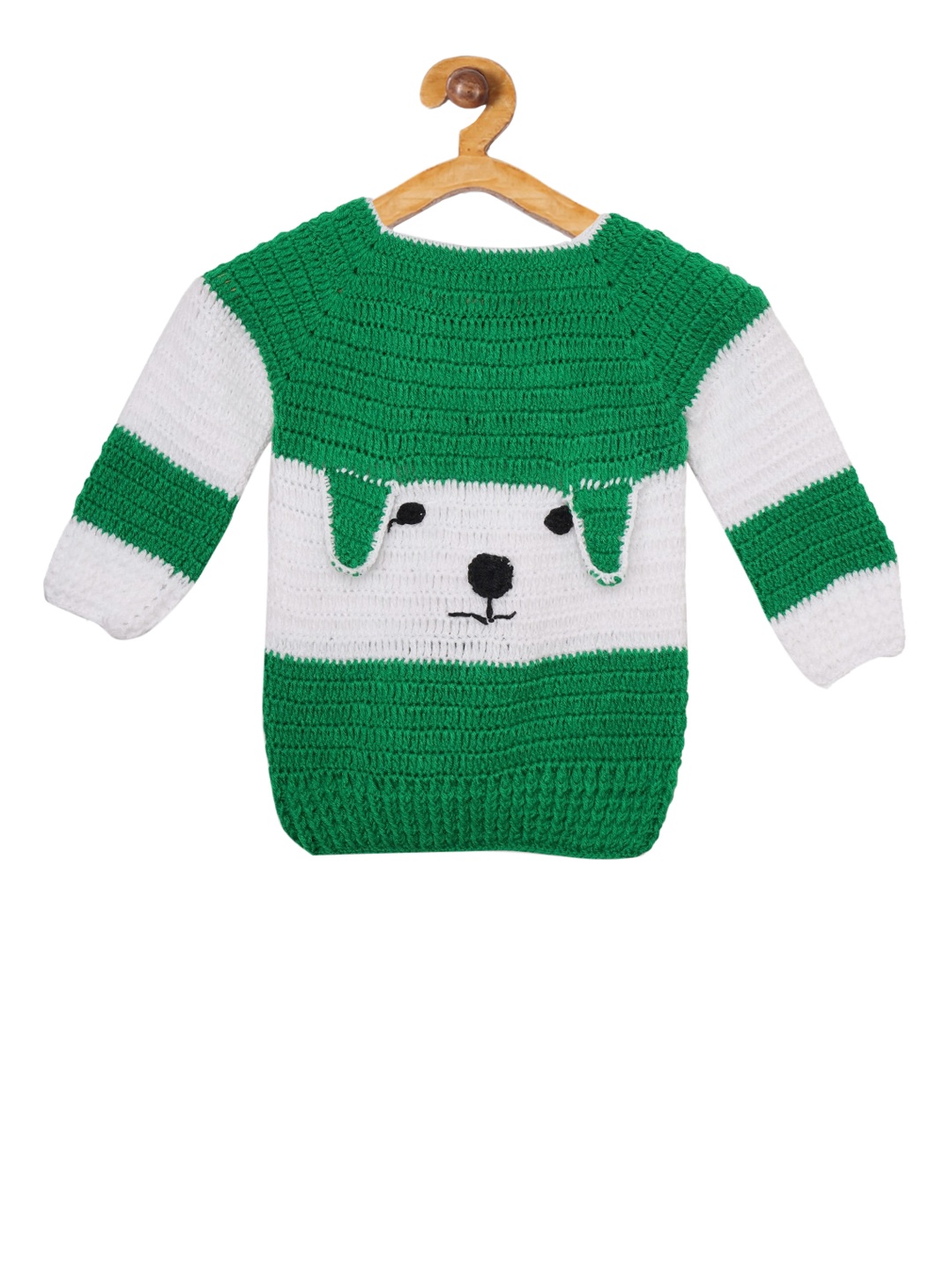 

Chipbeys Girls Green & White Colourblocked Hand Knitted Woollen Pullover