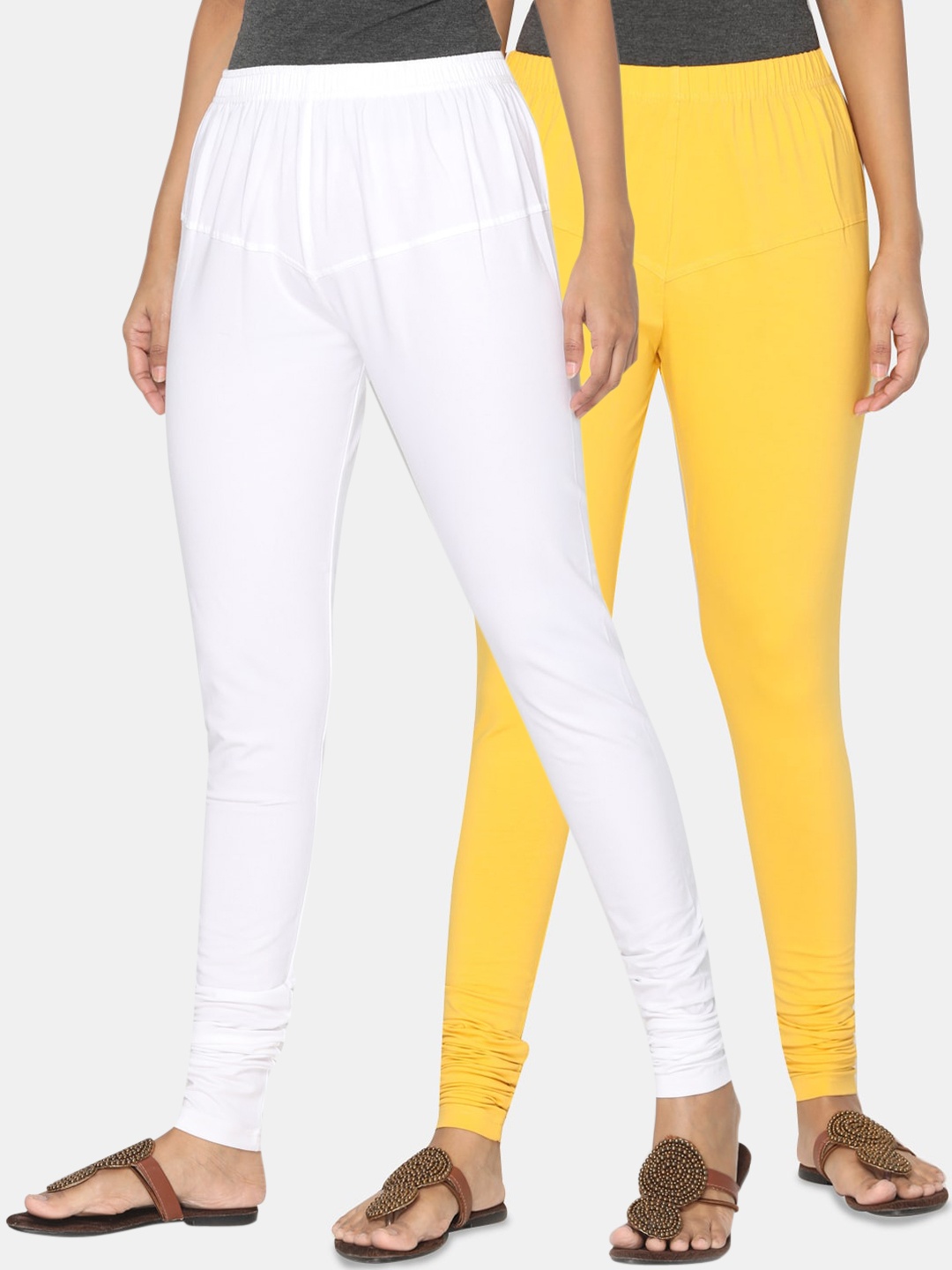 

TSG Bliss Women Pack Of 2 Solid Churidar-Length Leggings, White