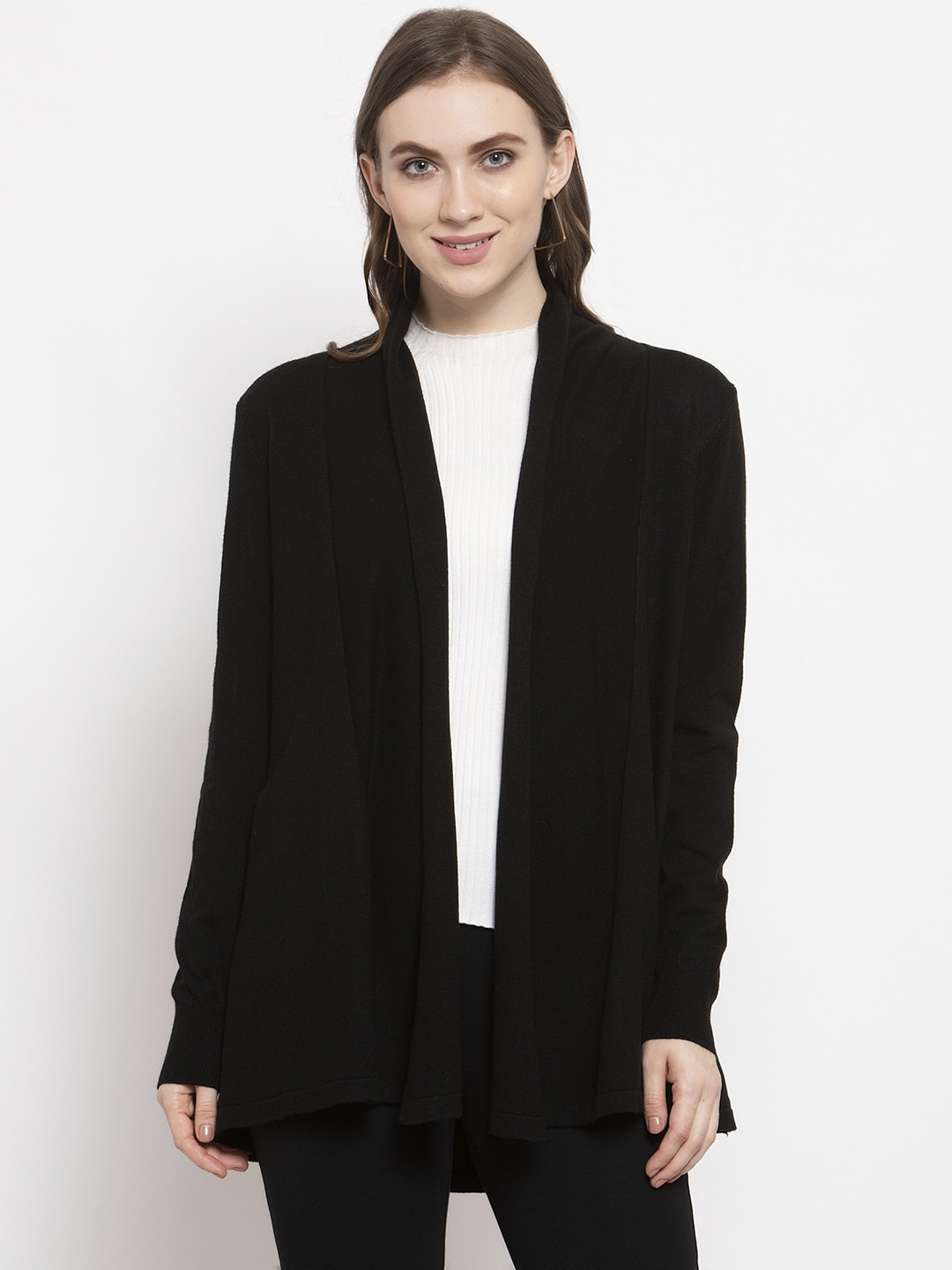 Gipsy Women Black Solid Front-Open Acrylic Sweater