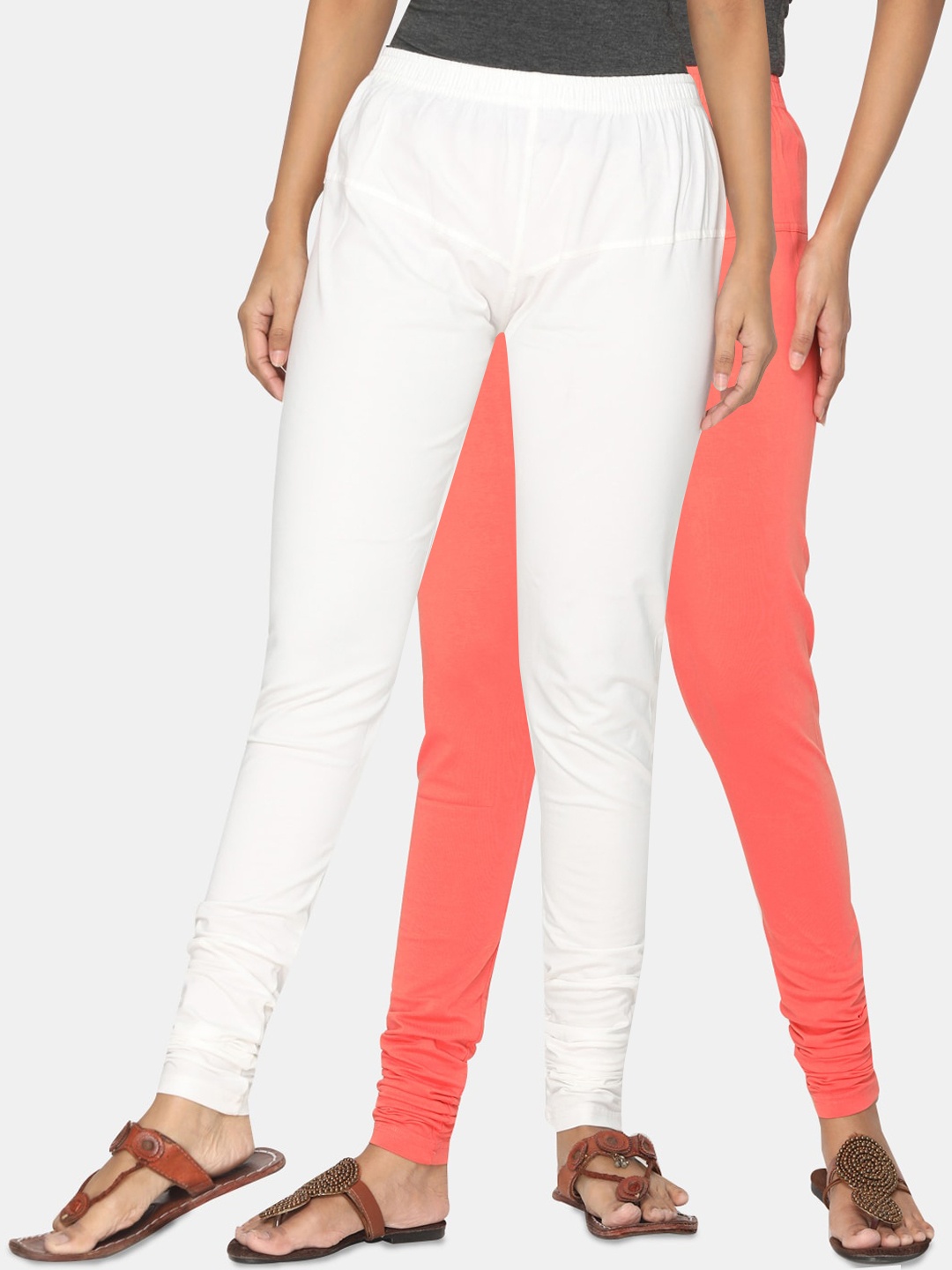 

TSG Bliss Women Pack of 2 Solid Churidar-Length Leggings, Off white