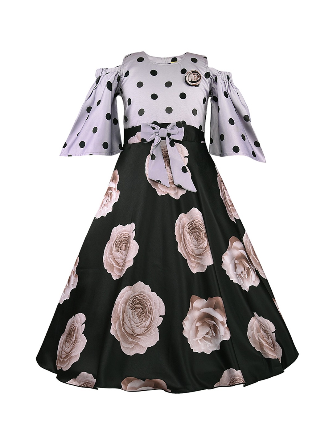 

Wish Karo Girls Navy Blue & Grey Floral Printed Maxi Dress