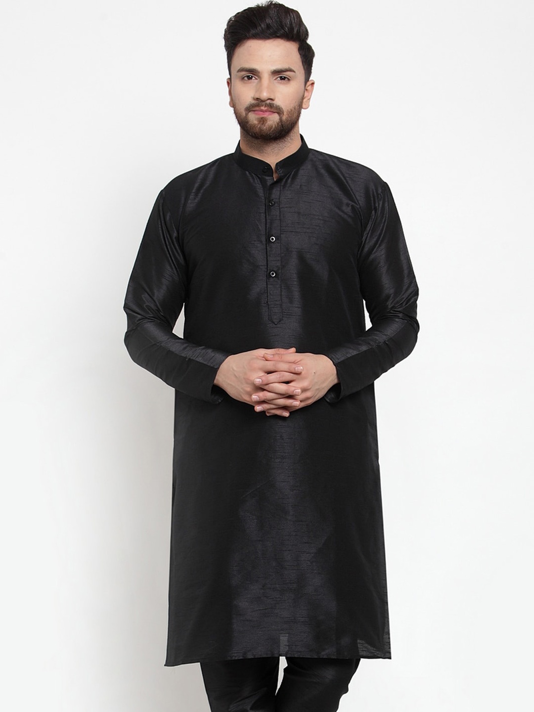 

Jompers Men Black Solid Straight Kurta