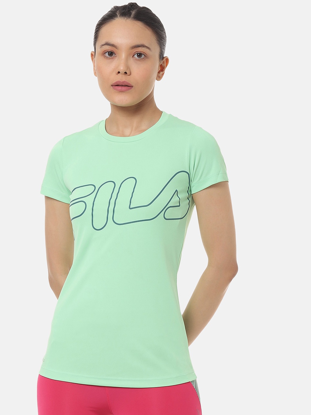 

FILA Women Green Printed Round Neck T-shirt