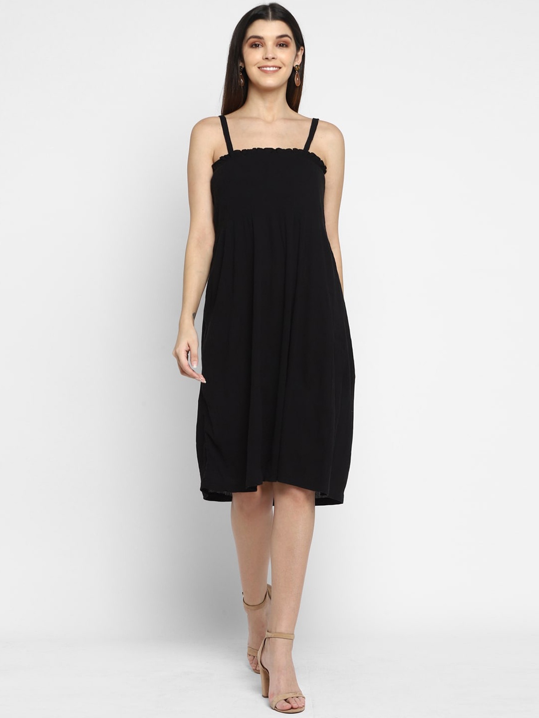 

Aditi Wasan Black Smocked A-Line Dress