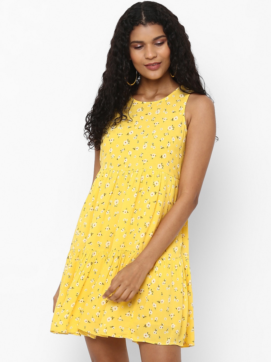 

AMERICAN EAGLE OUTFITTERS Women Yellow Printed A-Line Dress