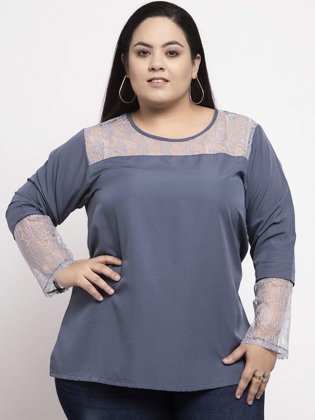 

Flambeur Women Grey Embellished A-Line Top