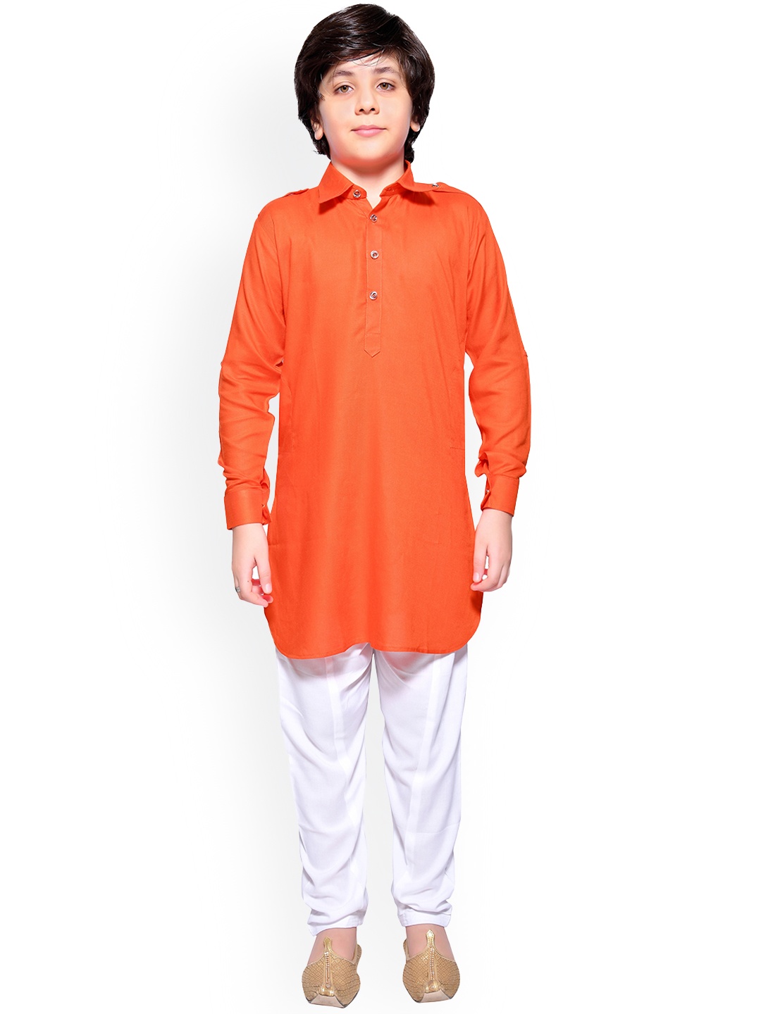

Jeetethnics Boys Orange & White Solid Kurta with Salwar