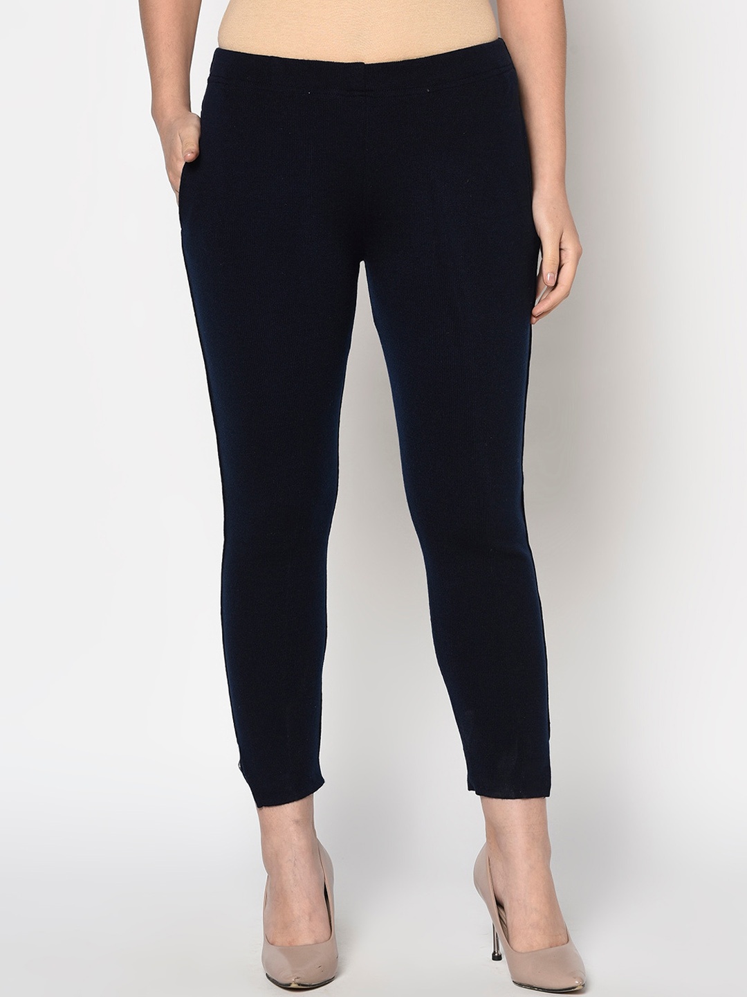

FABNEST Women Navy Blue Solid Regular Trousers