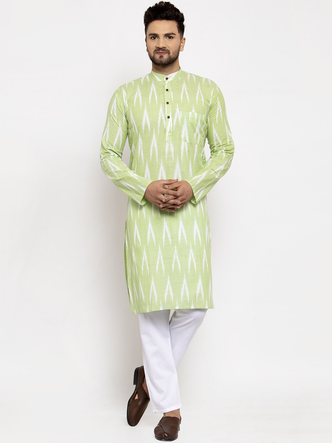 

Jompers Men Lime Green Printed Kurta with Pyjamas