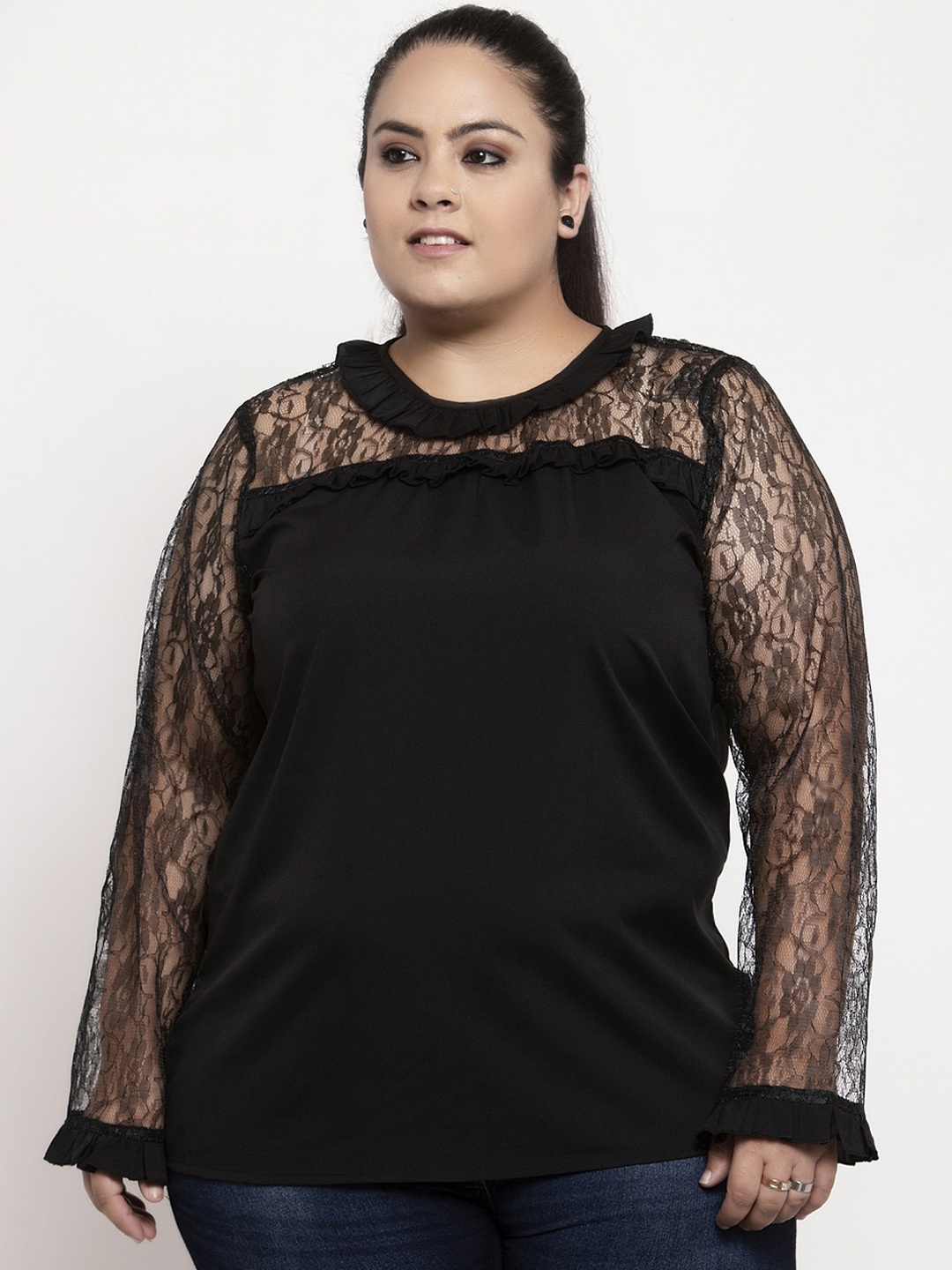 

Flambeur Women Black Self Design Top