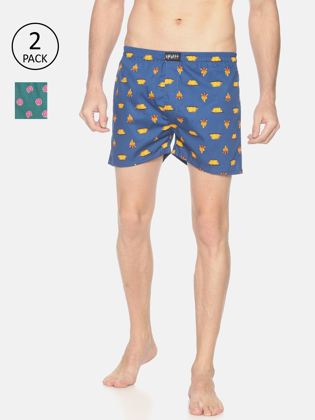 

SHOWOFF Men Pack Of 2 Printed Pure Cotton Boxers, Green