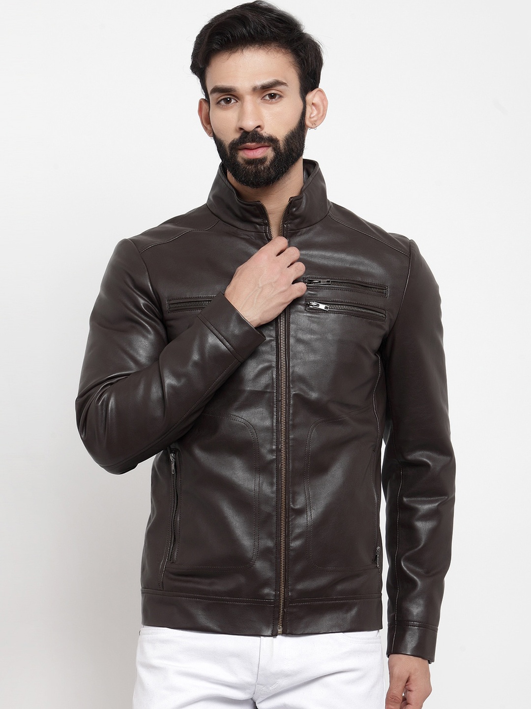 

WELBAWT Men Brown Solid Lightweight Biker Jacket
