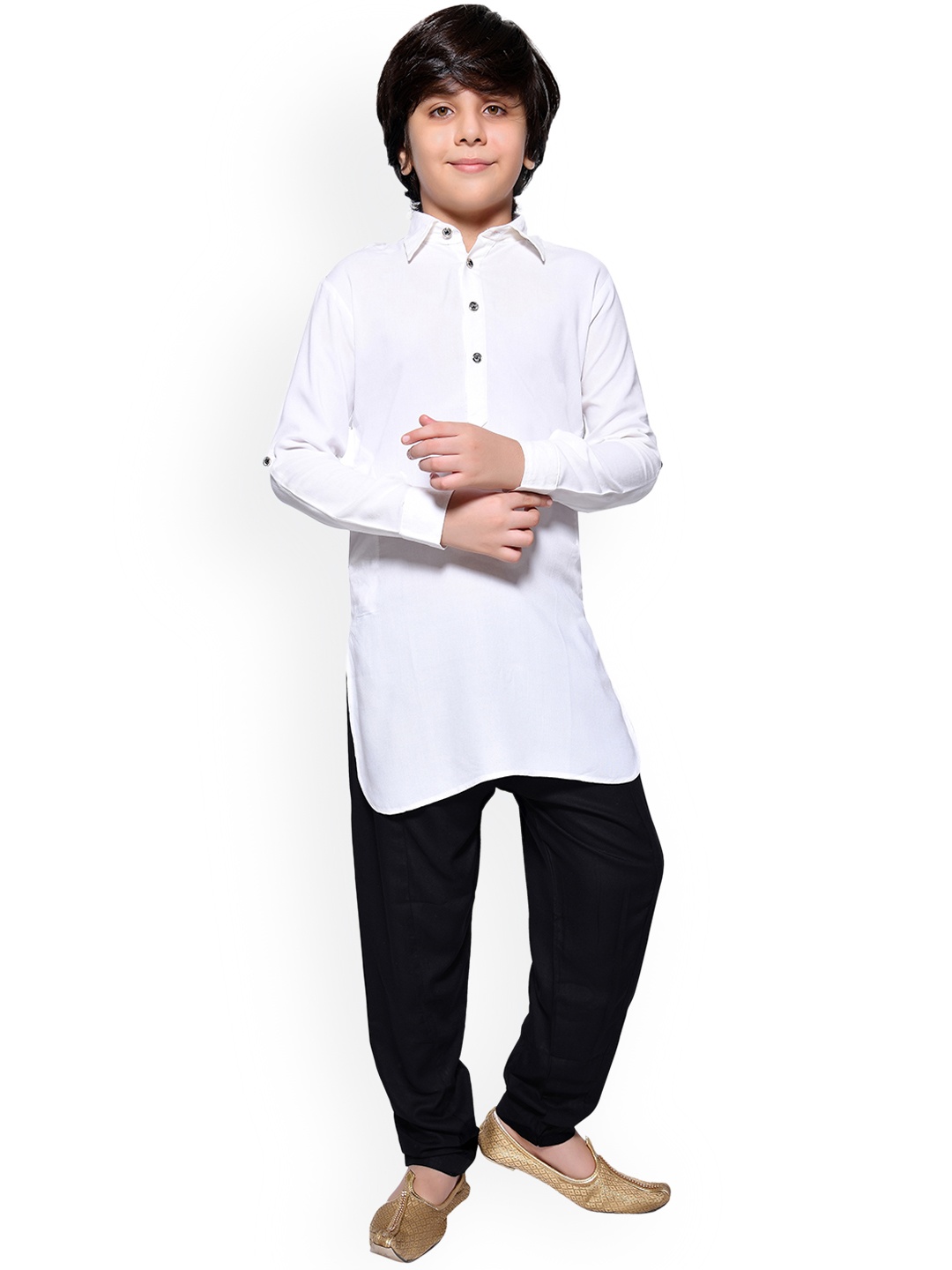 Jeetethnics Boys White & Black Solid Kurta with Salwar Pants
