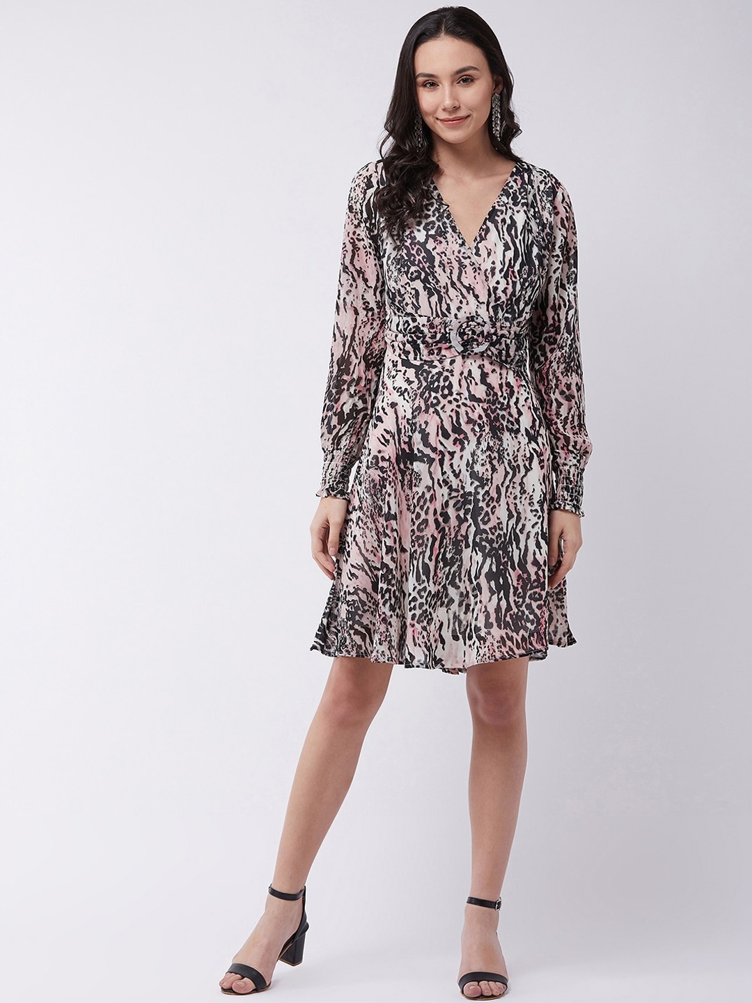 MAGRE Women Multicoloured Animal Print Wrap Dress, Multi