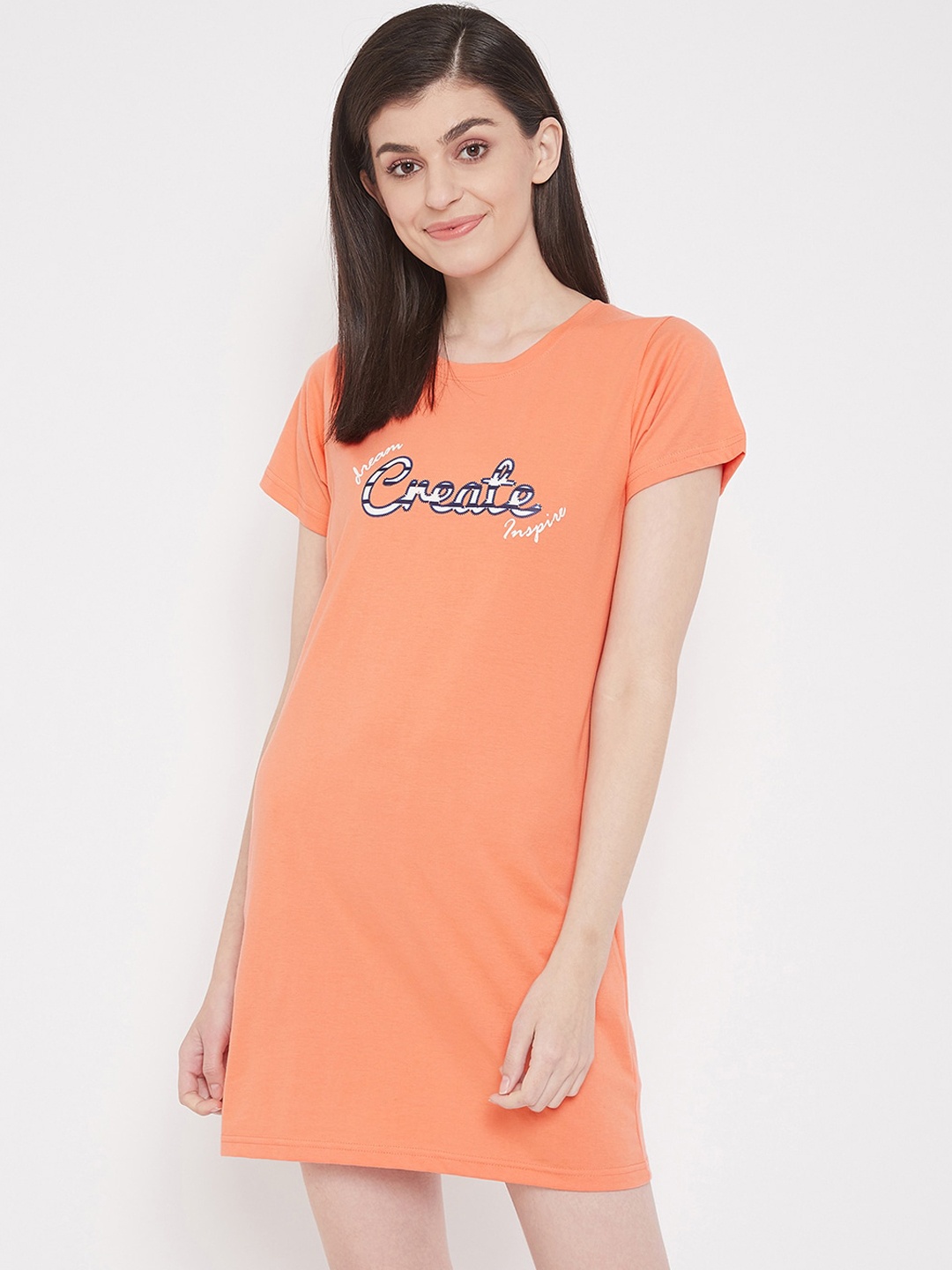 

Clovia Women Orange Printed Sleep Shirt