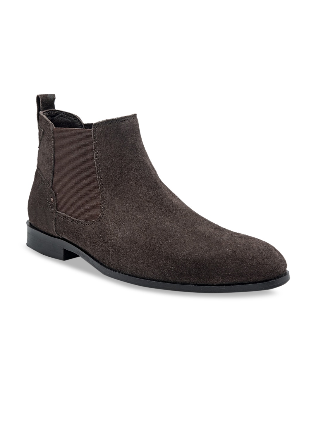 

Teakwood Leathers Men Brown Solid Suede Mid-Top Flat Boots
