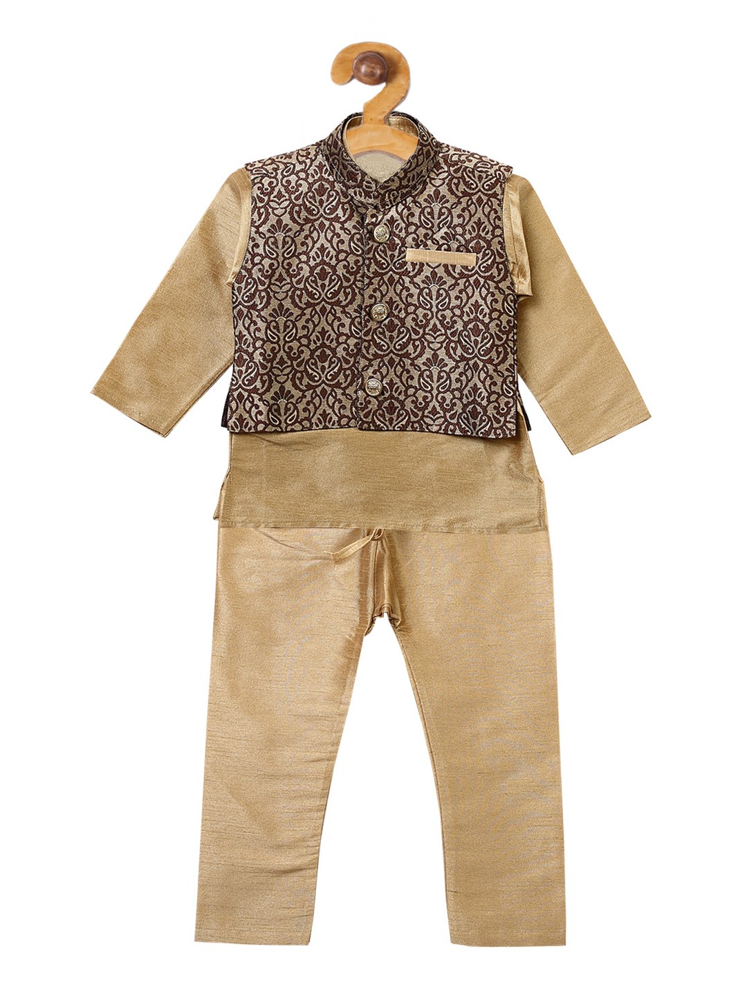 

Ridokidz Boys Beige Solid Kurta with Pyjamas & Jacket