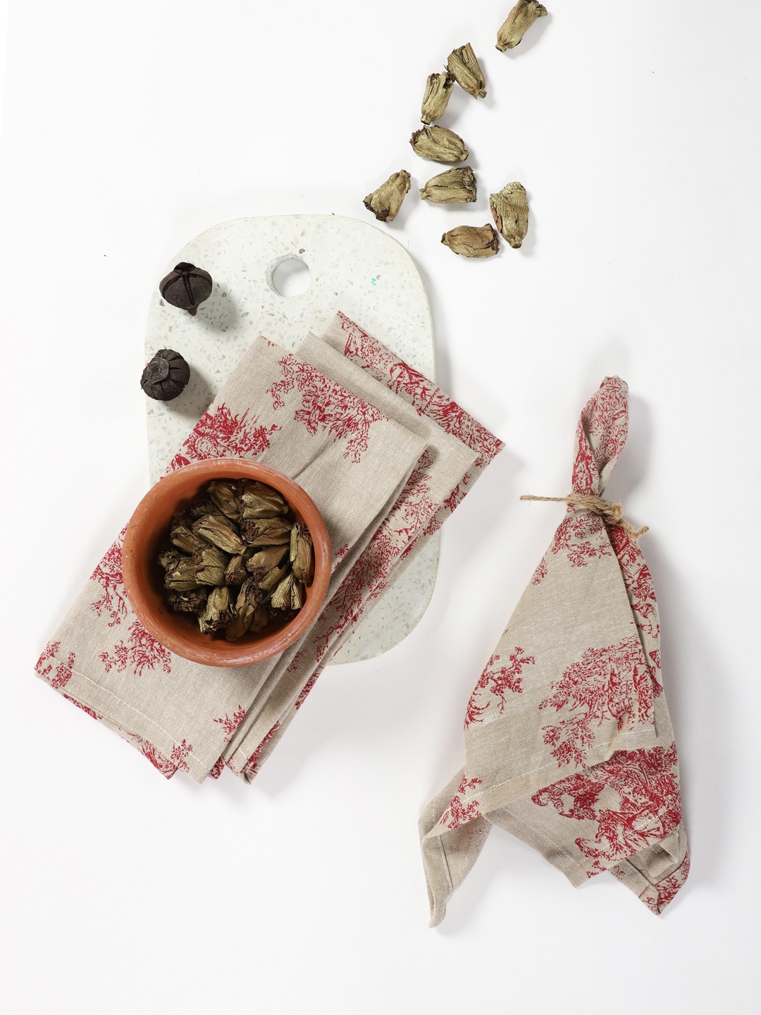 

Contrast Living Set Of 4 Printed Table Napkin Set, Beige
