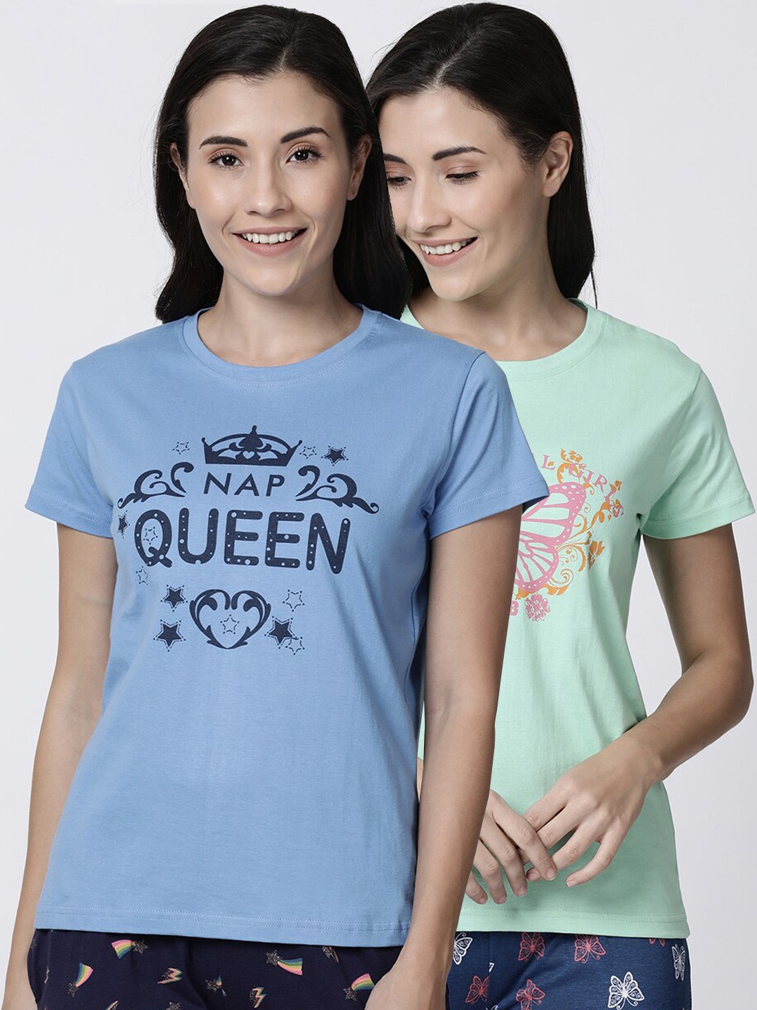 

Kryptic Women Pack of 2 Printed Lounge T-Shirts, Blue
