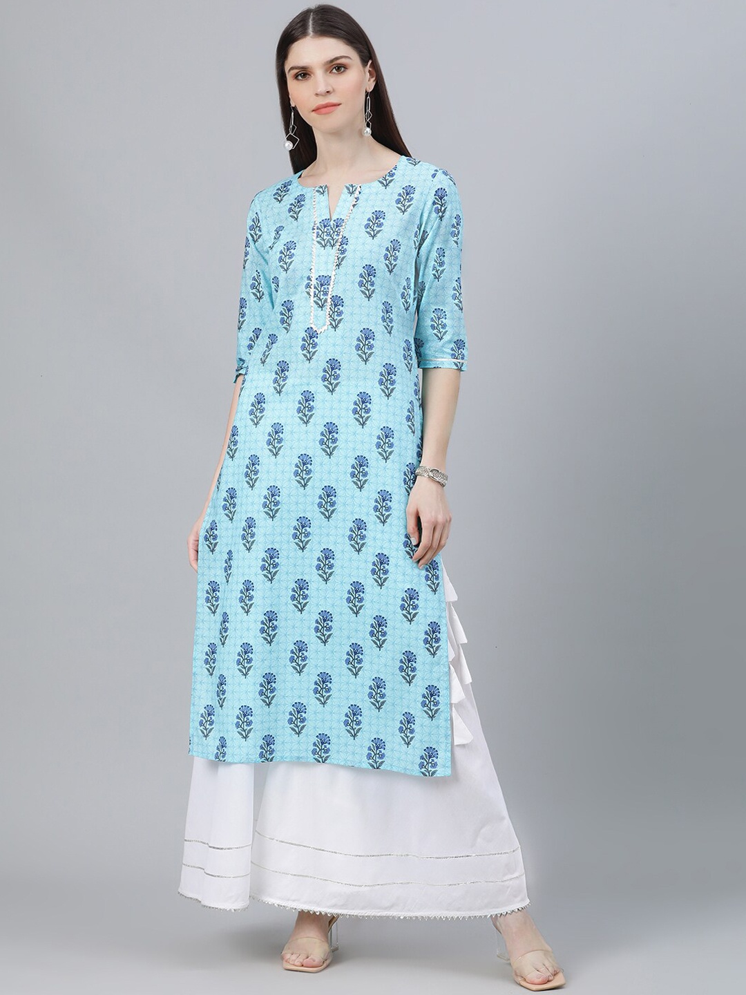 

Libas Women Blue Printed Straight Kurta