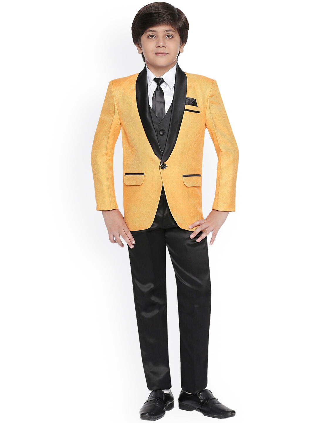 

Jeetethnics Boys Yellow Solid Party Suit
