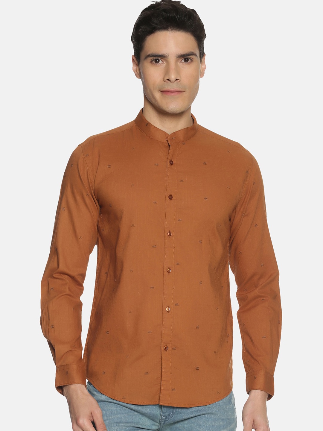 

IVOC Men Brown Slim Fit Printed Casual Cotton Shirt