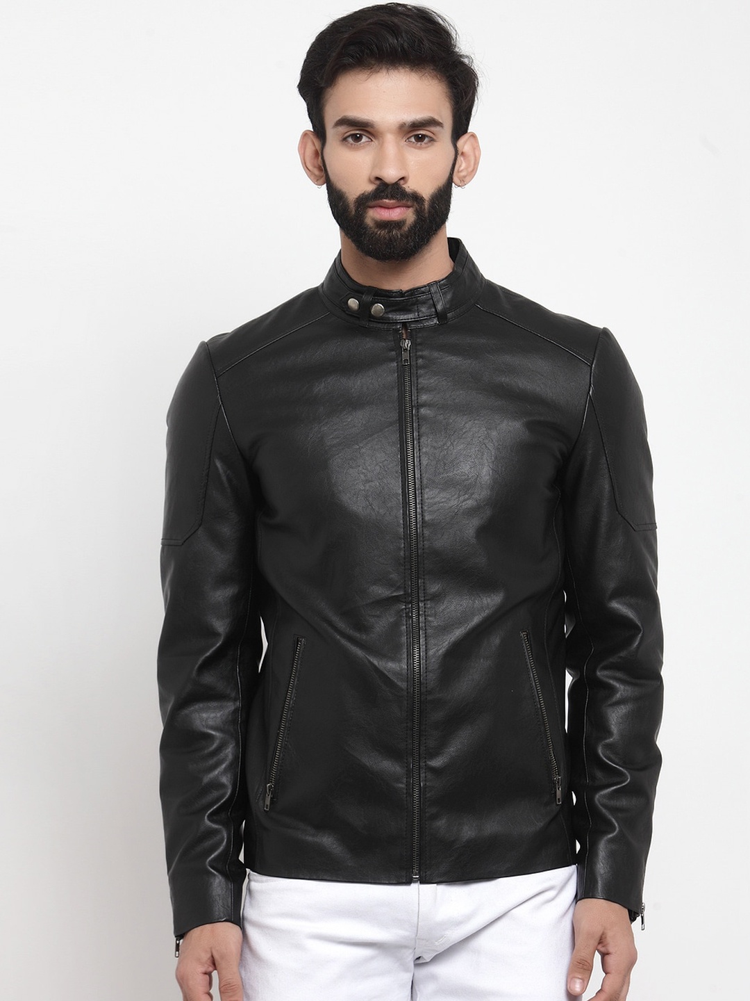 

WELBAWT Men Black Solid Lightweight Biker Jacket