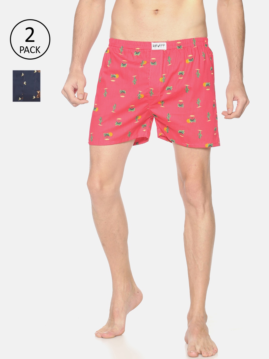 

SHOWOFF Men Pack Of 2 Navy Blue & Red Printed Pure Cotton Boxers SB93-SB94