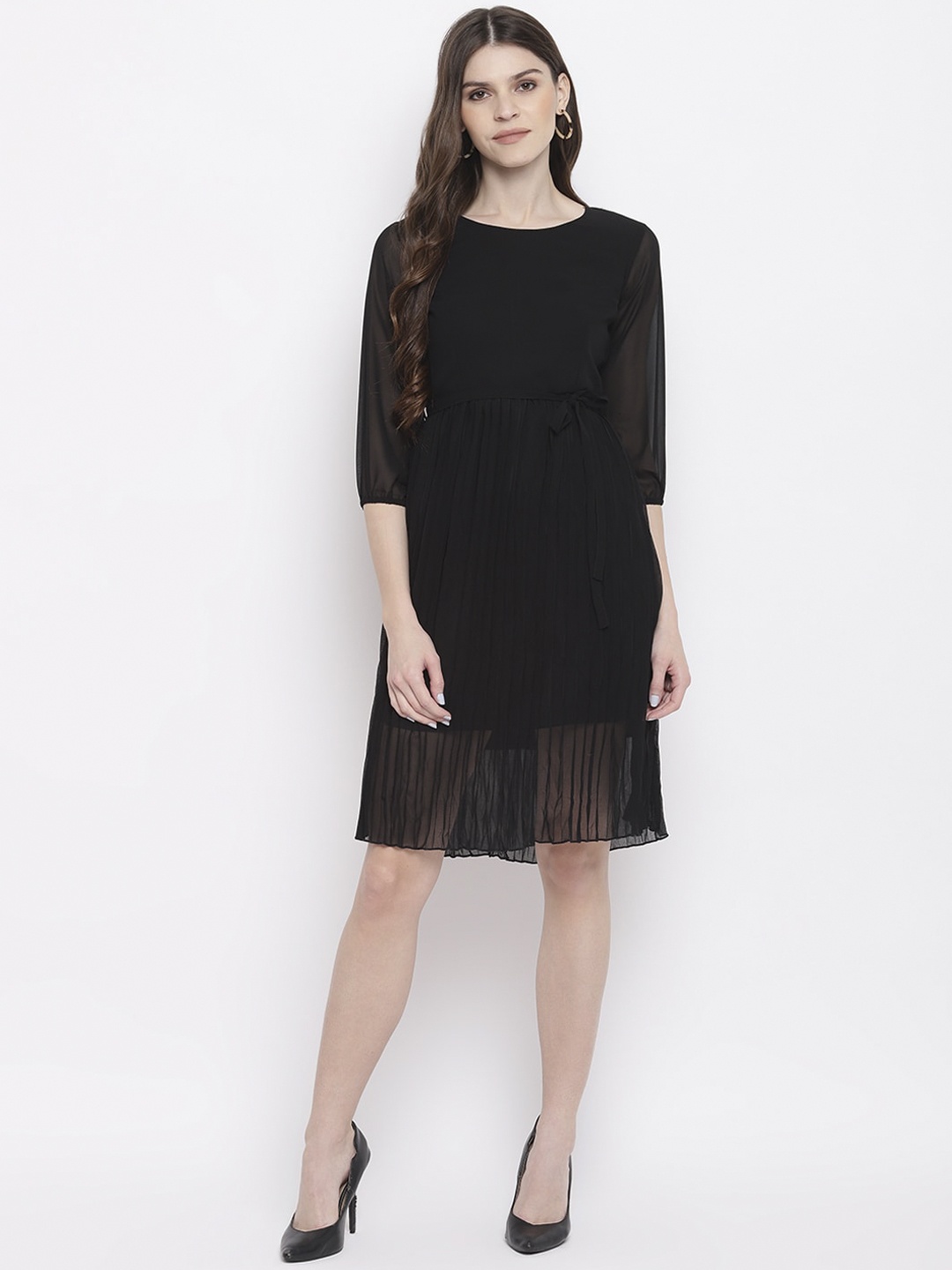 

Mayra Women Black Solid Fit and Flare Dress