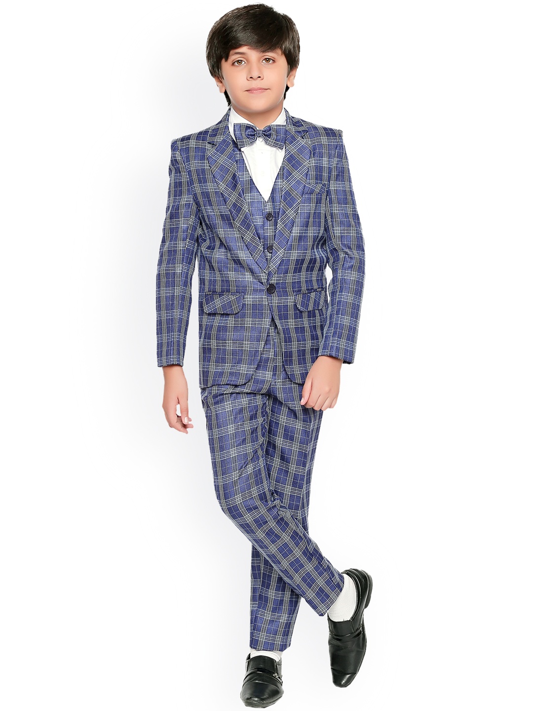 

Jeetethnics Boys Navy Blue Checked Single-Breasted Suit