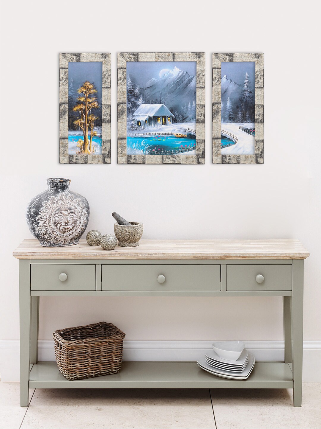 

Indianara Set of 3 Blue & White Nature Painting Wall Art