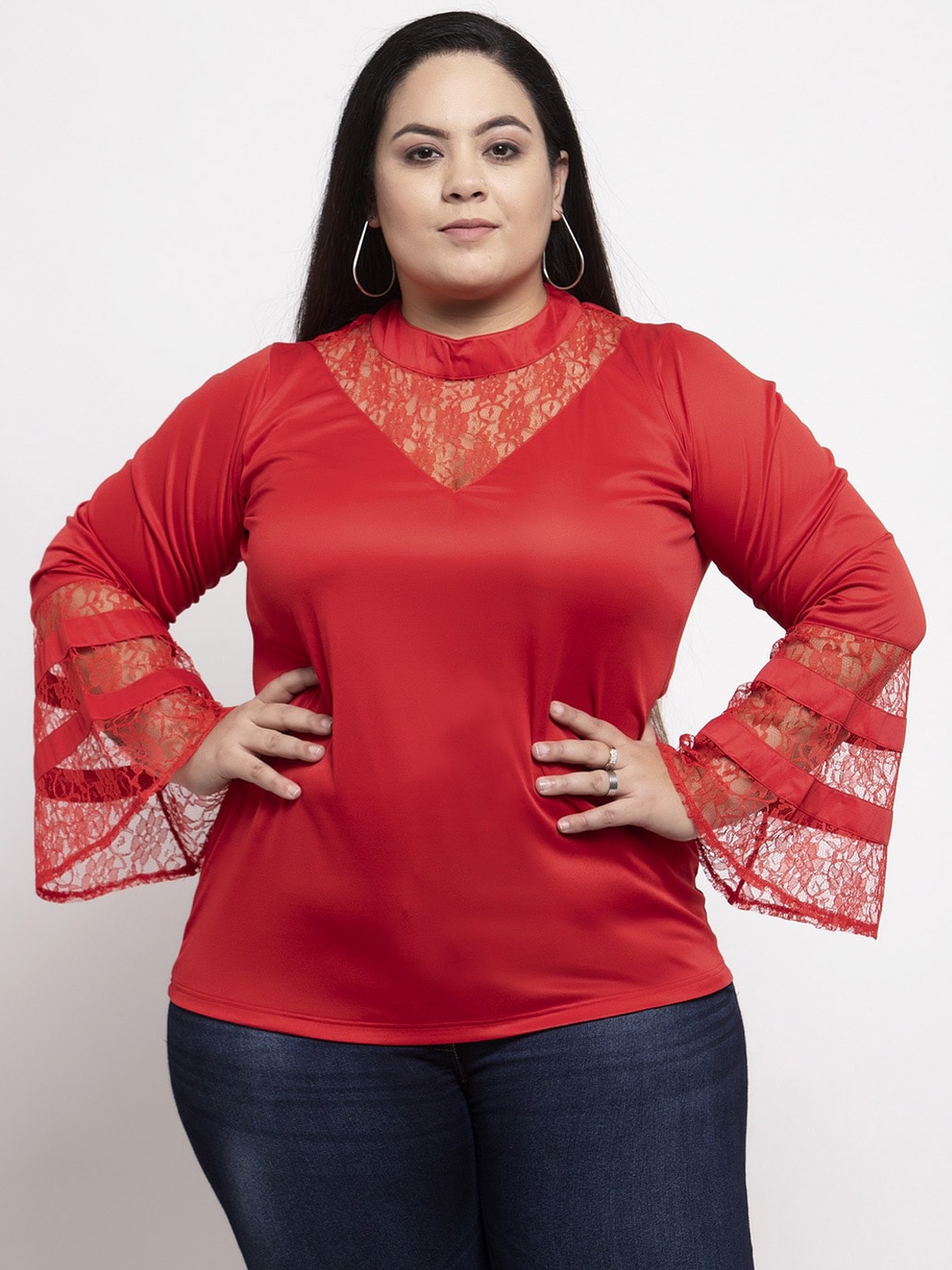 

Flambeur Women Red Self Design Top