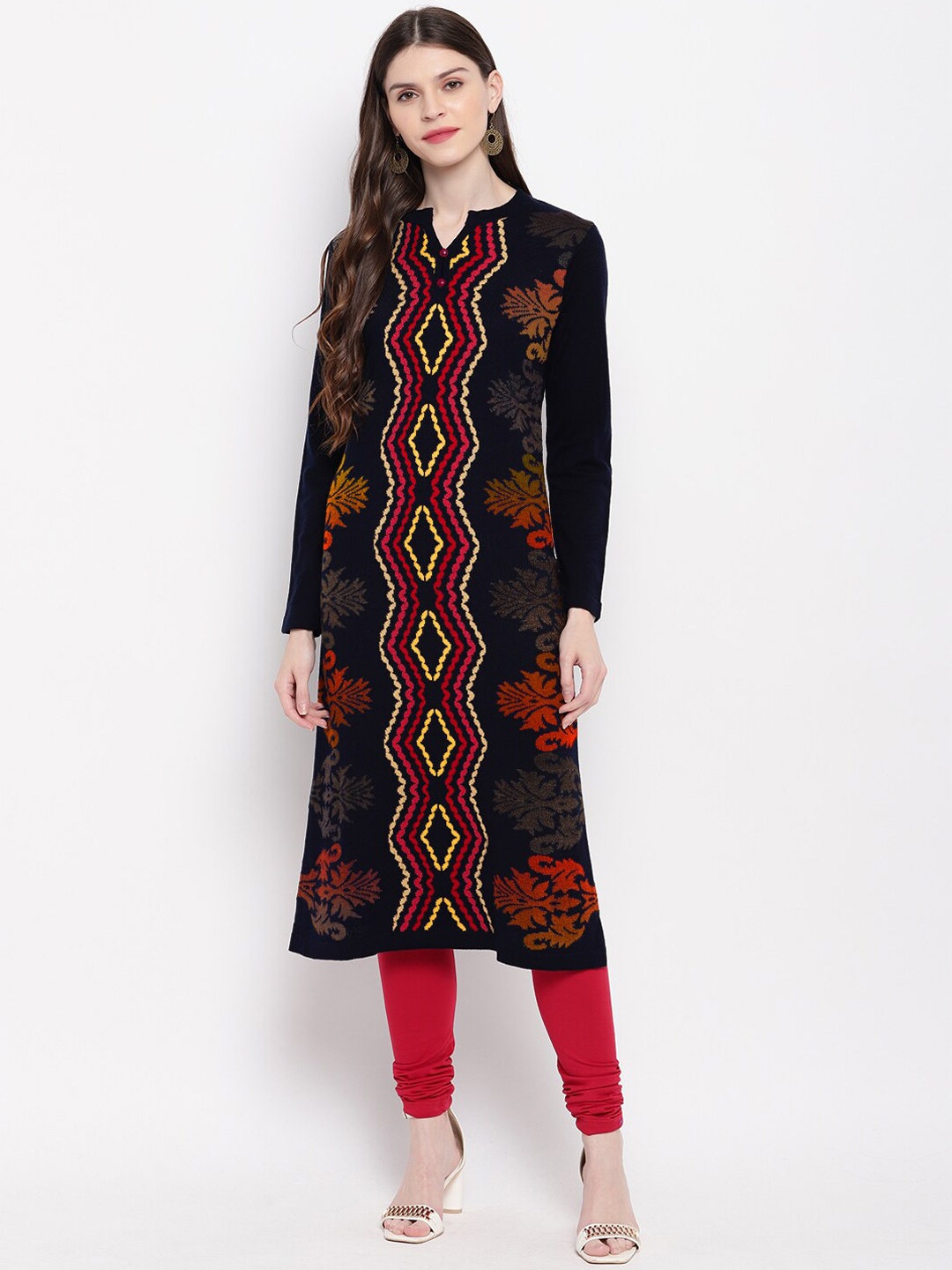 

Janasya Women Acrylic Black Printed Straight Kurta