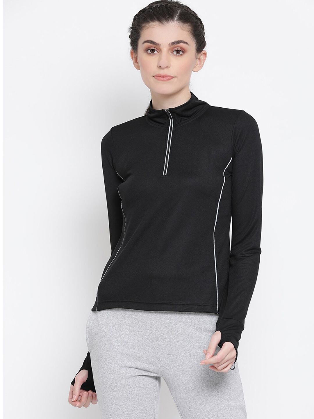

PERFKT-U Women Black Solid High Neck T-shirt