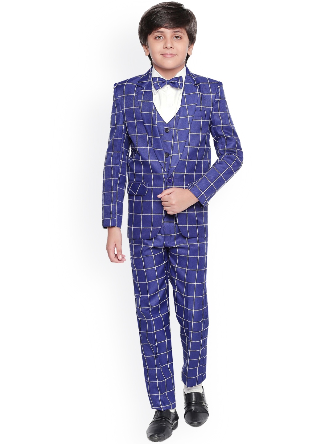 

Jeetethnics Boys Navy Blue Checked 4 Piece Party Suit