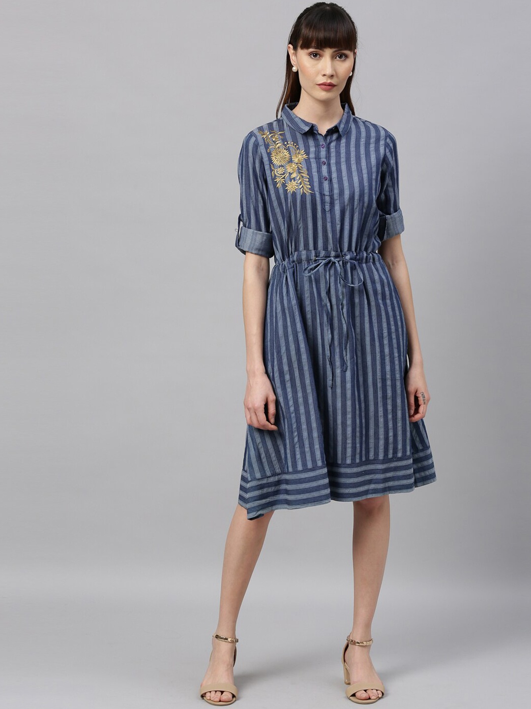 Park Avenue Woman Women Blue Striped Shirt Dress