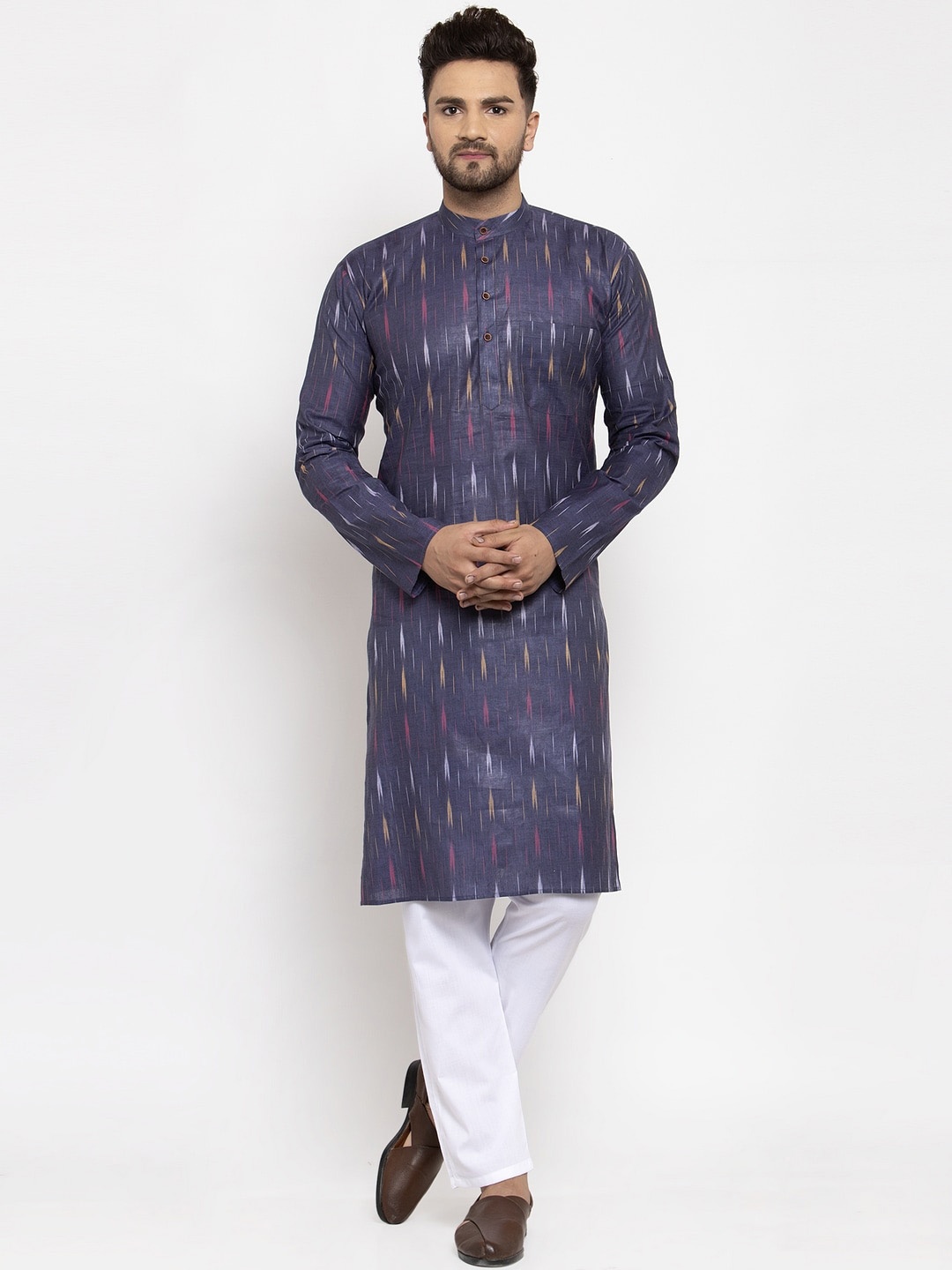

Jompers Men Navy Blue Printed Kurta with Pyjamas