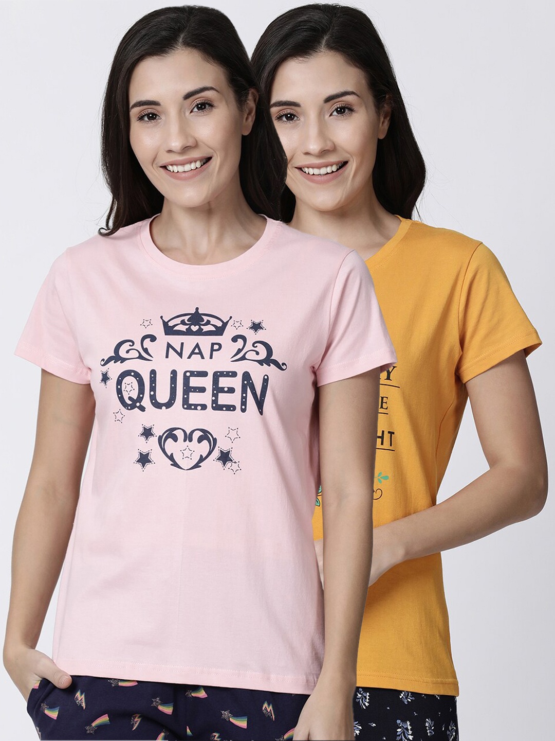 

Kryptic Women Pack Of 2 Printed Lounge Tshirts, Pink