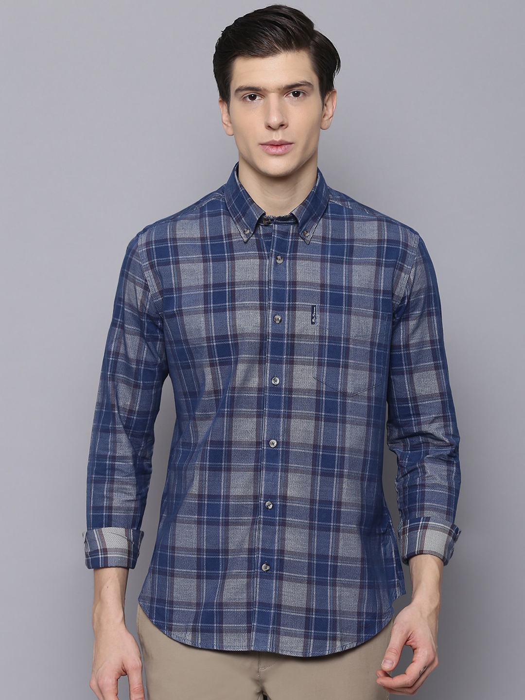 

BEN SHERMAN Men Blue Slim Fit Checked Casual Shirt