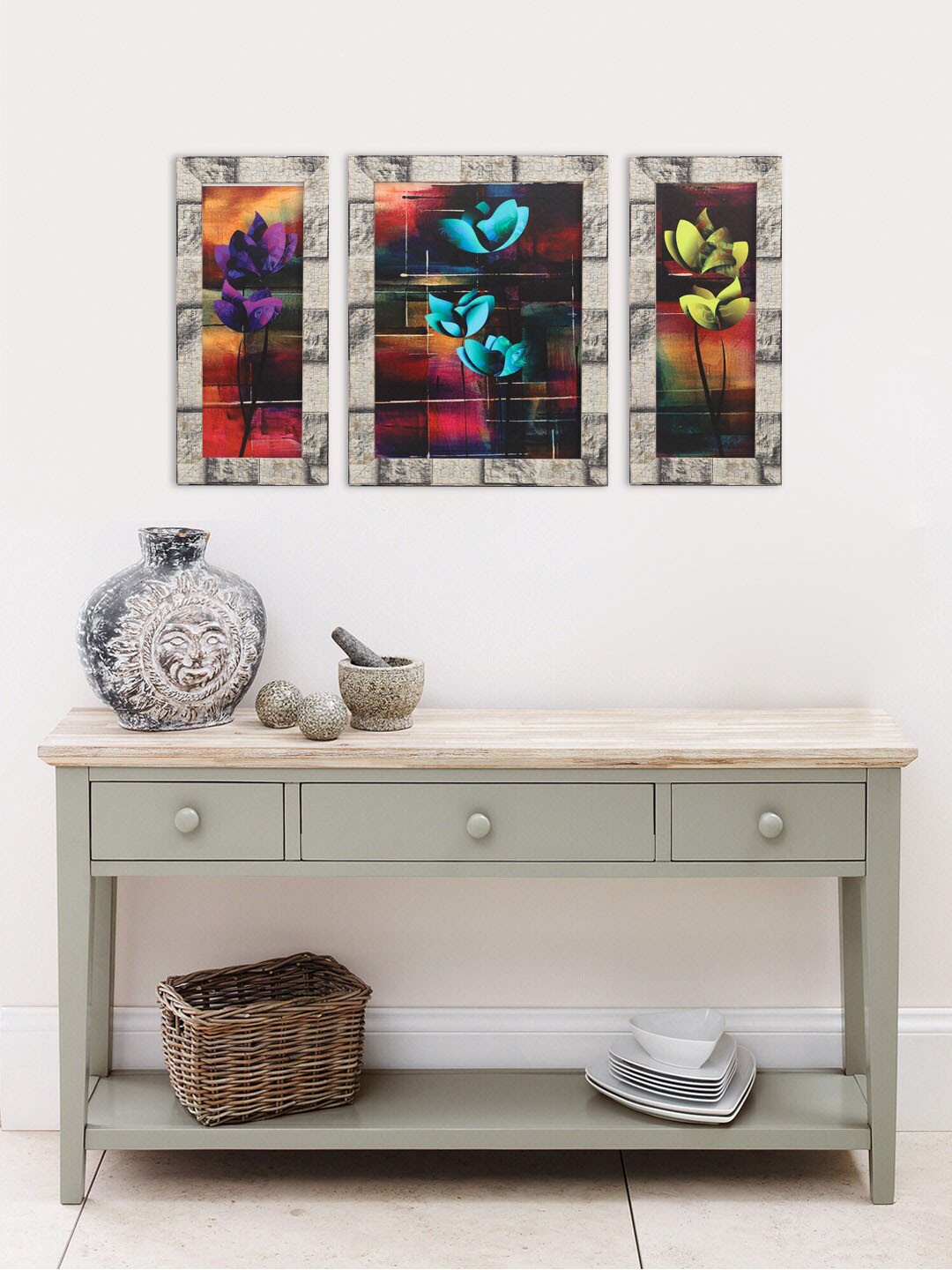 

Indianara Set of 3 Brown & Grey Framed Floral Paintings