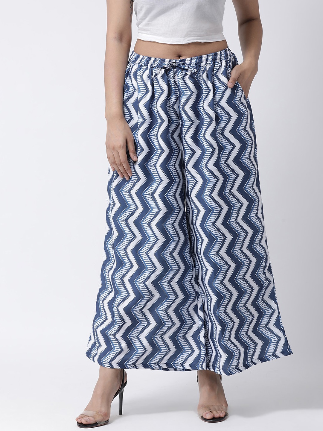 

Hangup Chevron Printed Wide Leg Palazzo, Blue