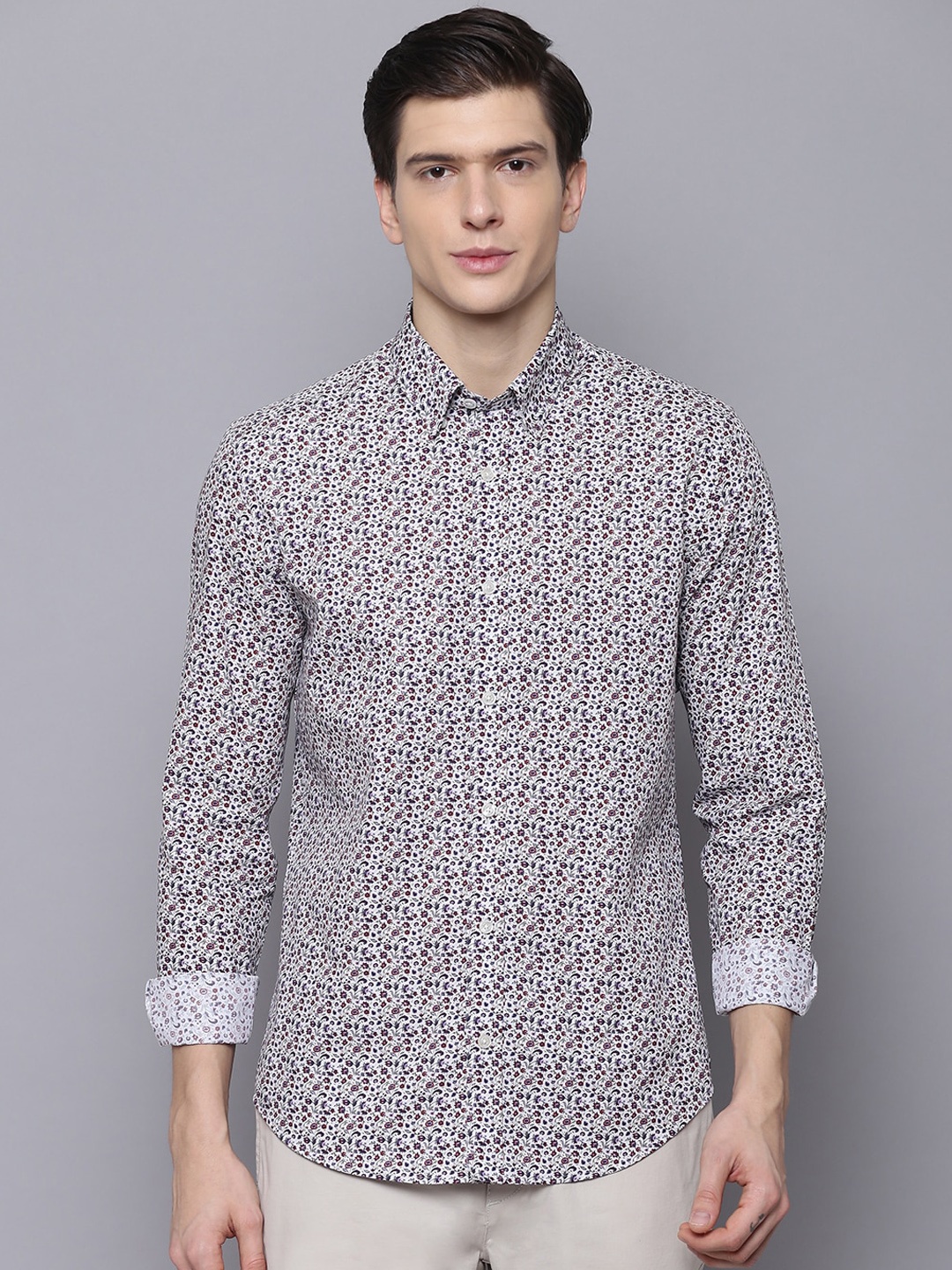 

BEN SHERMAN Men Off-White Slim Fit Printed Casual Shirt