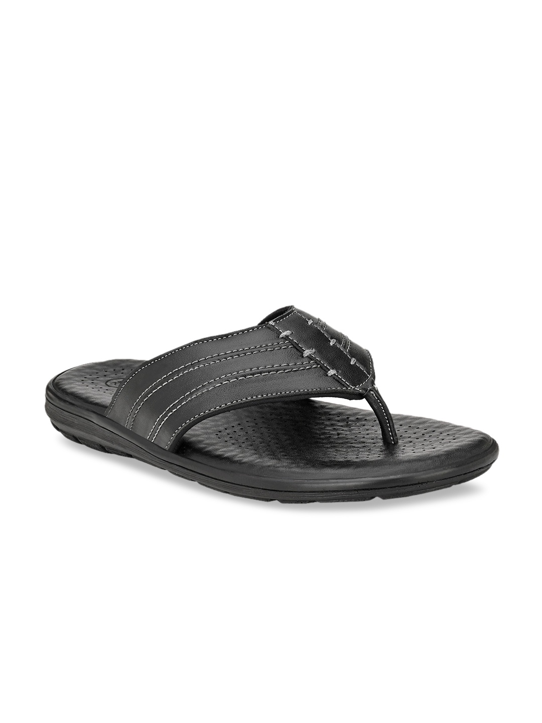

SHENCES Men Black Faux Leather Comfort Sandals